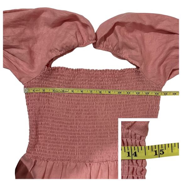 NWT Reformation Zoya Smocked Linen Mini Dress - Pink - XL - Picture 5 of 14